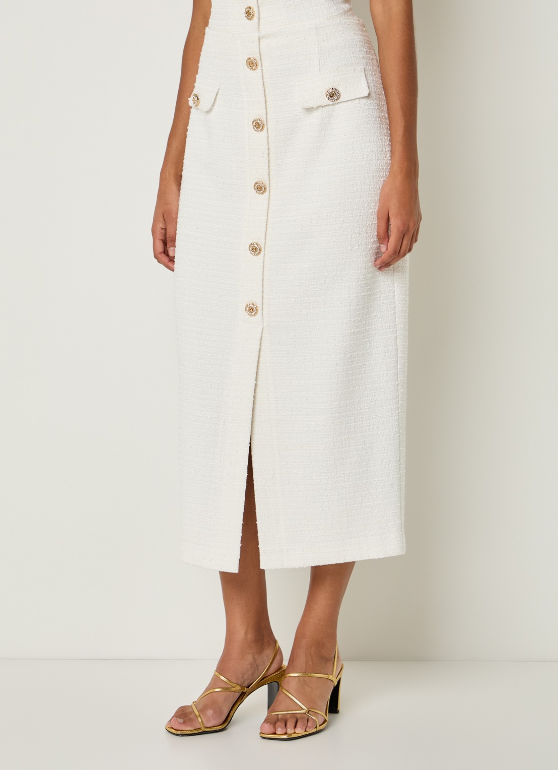 Joseph Ribkoff Midi rok met sierknopen - detail 2 gebroken wit