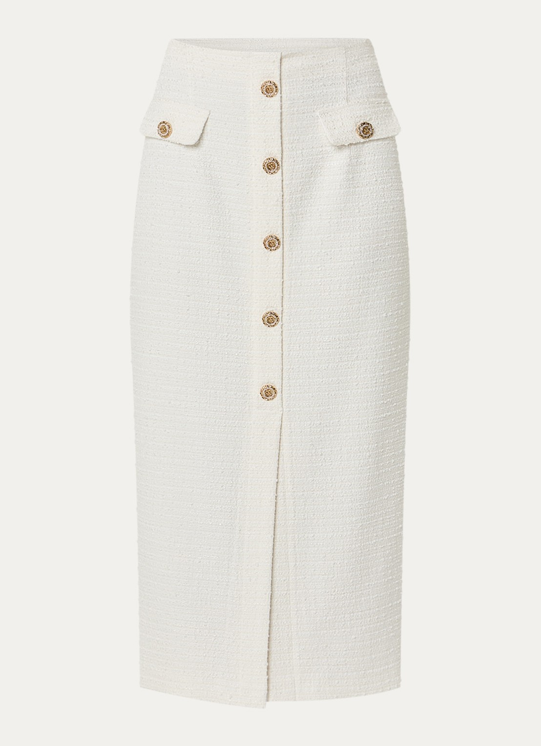 Joseph Ribkoff Midi rok met sierknopen - voorkant 3 gebroken wit