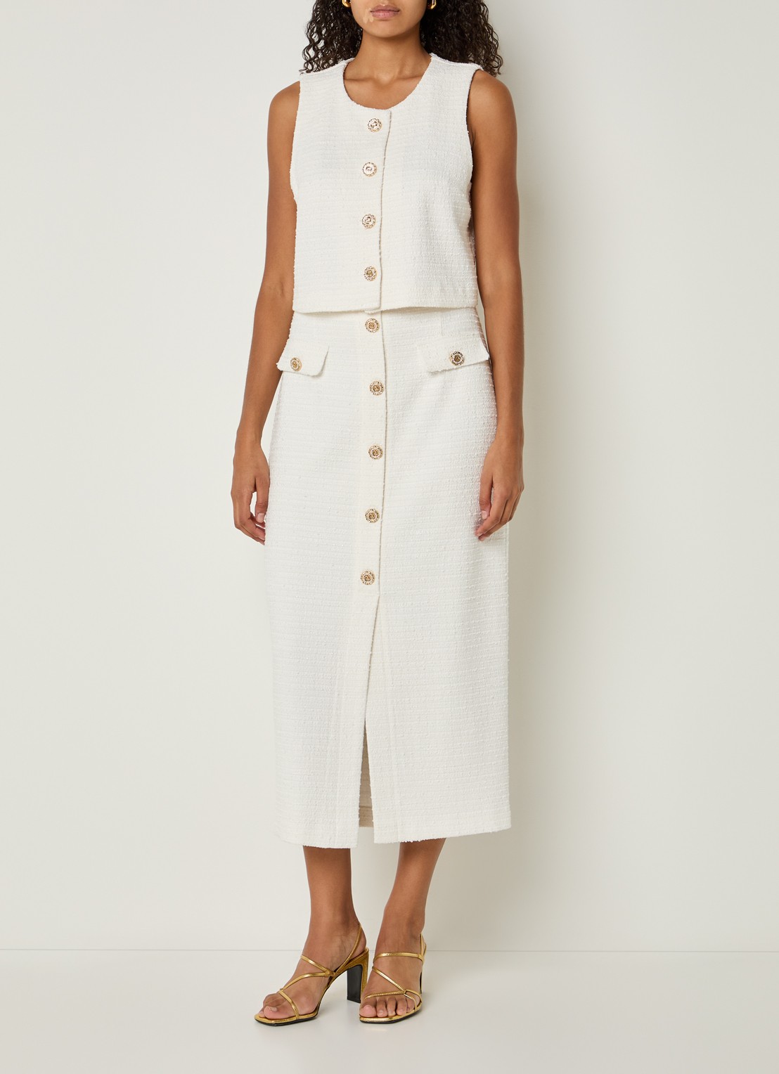 Joseph Ribkoff Midi rok met sierknopen - voorkant 4 gebroken wit
