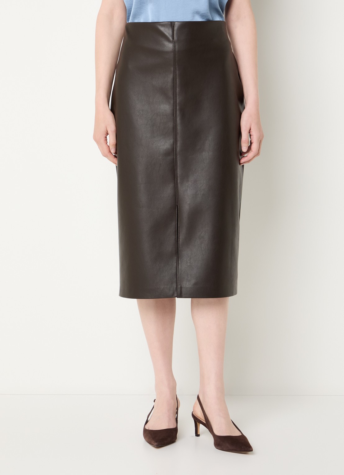 Joseph Ribkoff Midi rok van imitatieleer en split - detail 4 donkerbruin