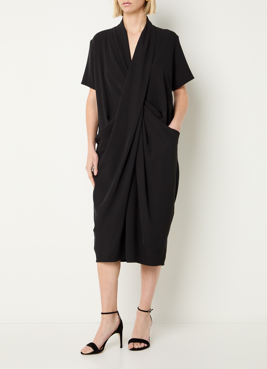 Joseph Ribkoff Midi tuniekjurk met plooidetail - detail 3 zwart