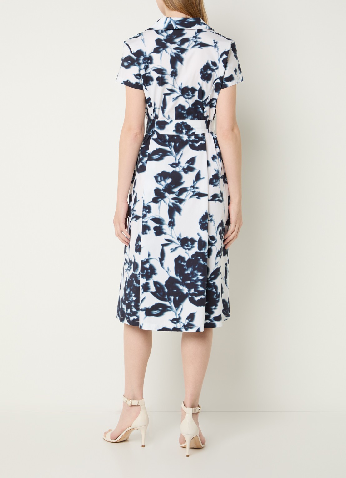 Joseph Ribkoff Midi tuniekjurk met strikceintuur en print - achterkant donkerblauw