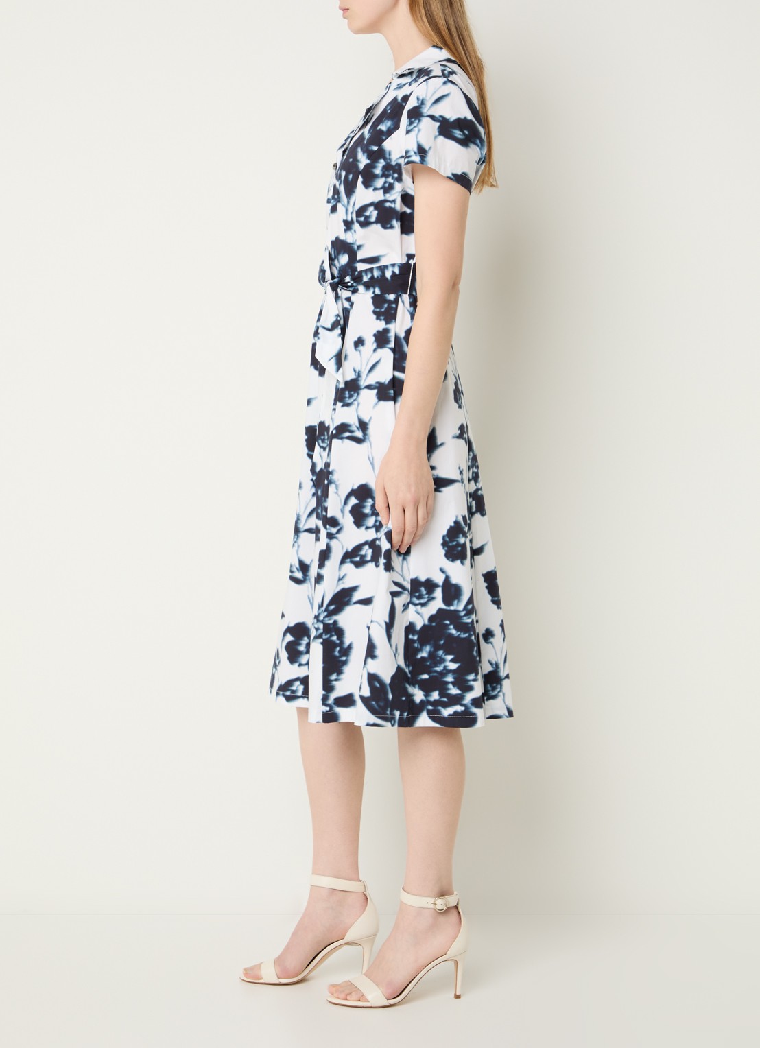 Joseph Ribkoff Midi tuniekjurk met strikceintuur en print - detail 4 donkerblauw