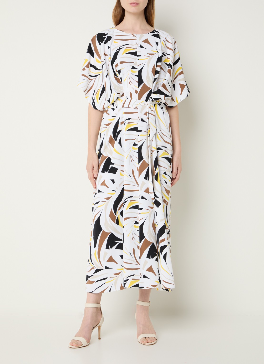 Joseph Ribkoff Midi tuniekjurk met strikceintuur en print - detail 4 wit