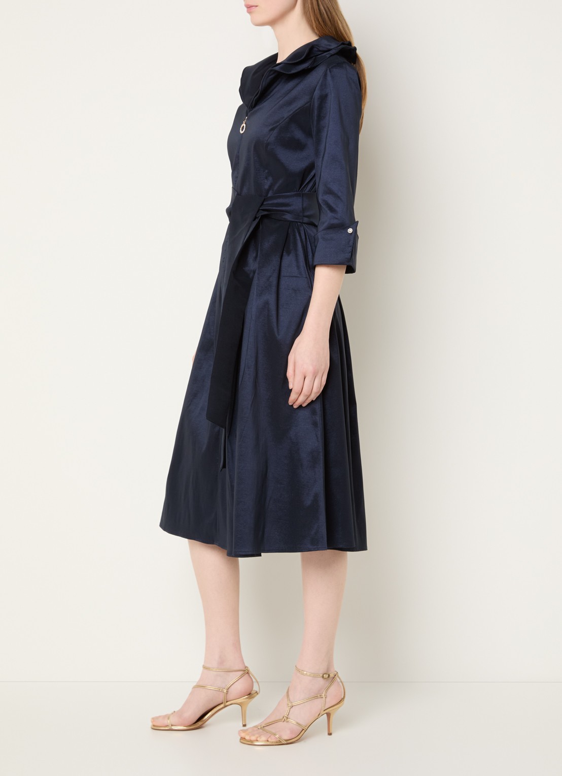 Joseph Ribkoff Midi tuniekjurk met strikceintuur - voorkant 2 donkerblauw