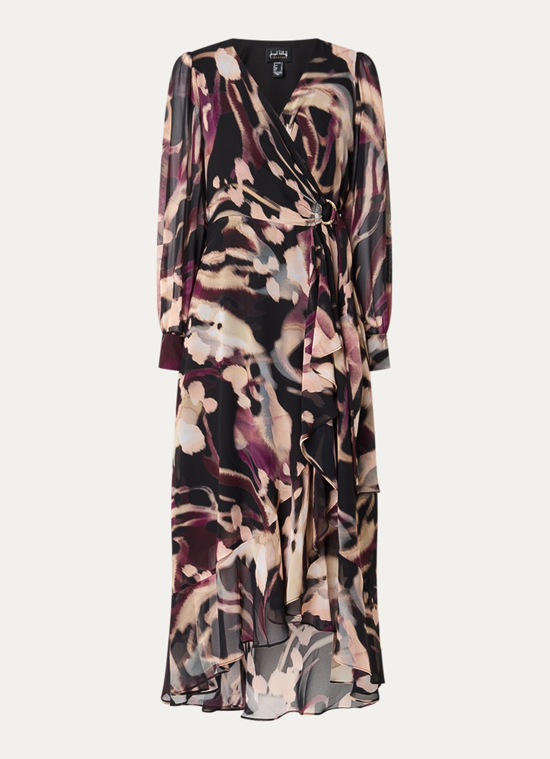 Joseph Ribkoff Midi wikkeljurk met ceintuur - voorkant 2 aubergine