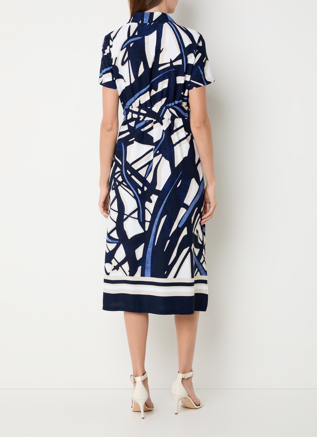 Joseph Ribkoff Midi wikkeljurk met grafische print - achterkant 4 donkerblauw