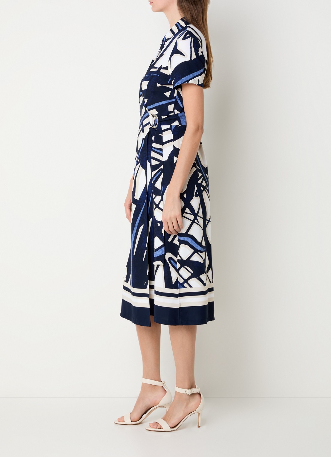 Joseph Ribkoff Midi wikkeljurk met grafische print - voorkant 2 donkerblauw