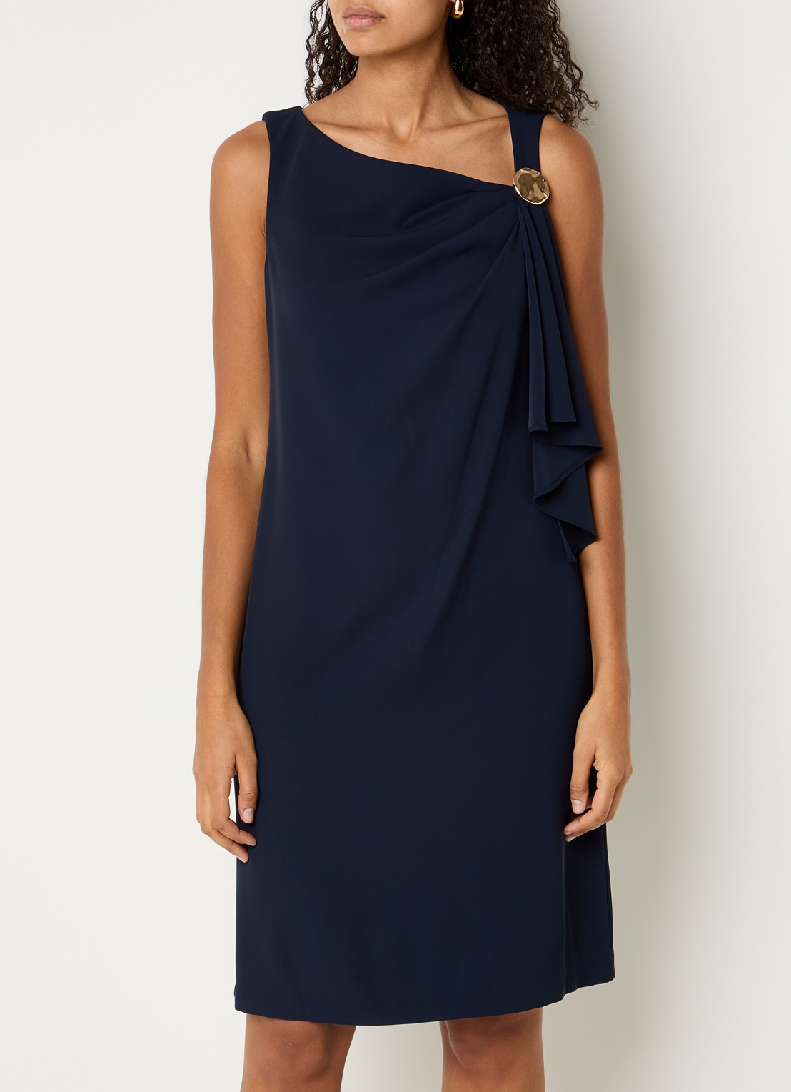 Joseph Ribkoff Mini jurk met asymmetrische hals - detail 2 donkerblauw