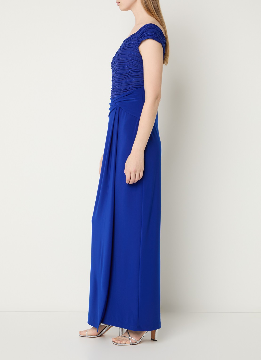 Joseph Ribkoff Off shoulder maxi jurk met lurex - voorkant 3 kobaltblauw