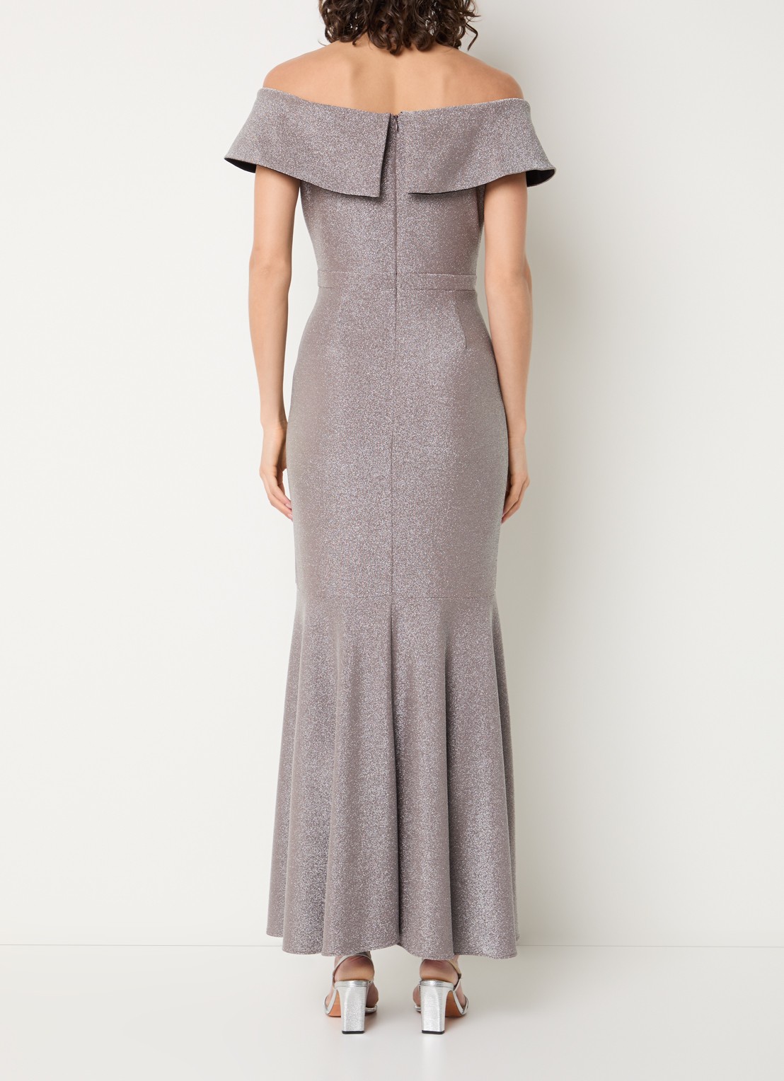 Joseph Ribkoff Off-shoulder maxi jurk met lurex - achterkant zilver