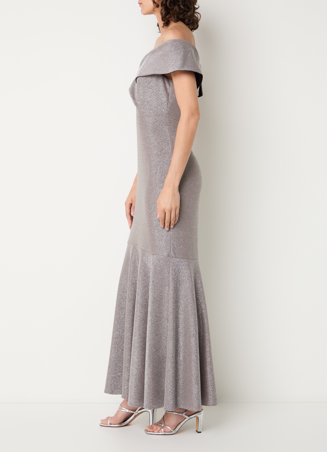 Joseph Ribkoff Off-shoulder maxi jurk met lurex - voorkant 3 zilver