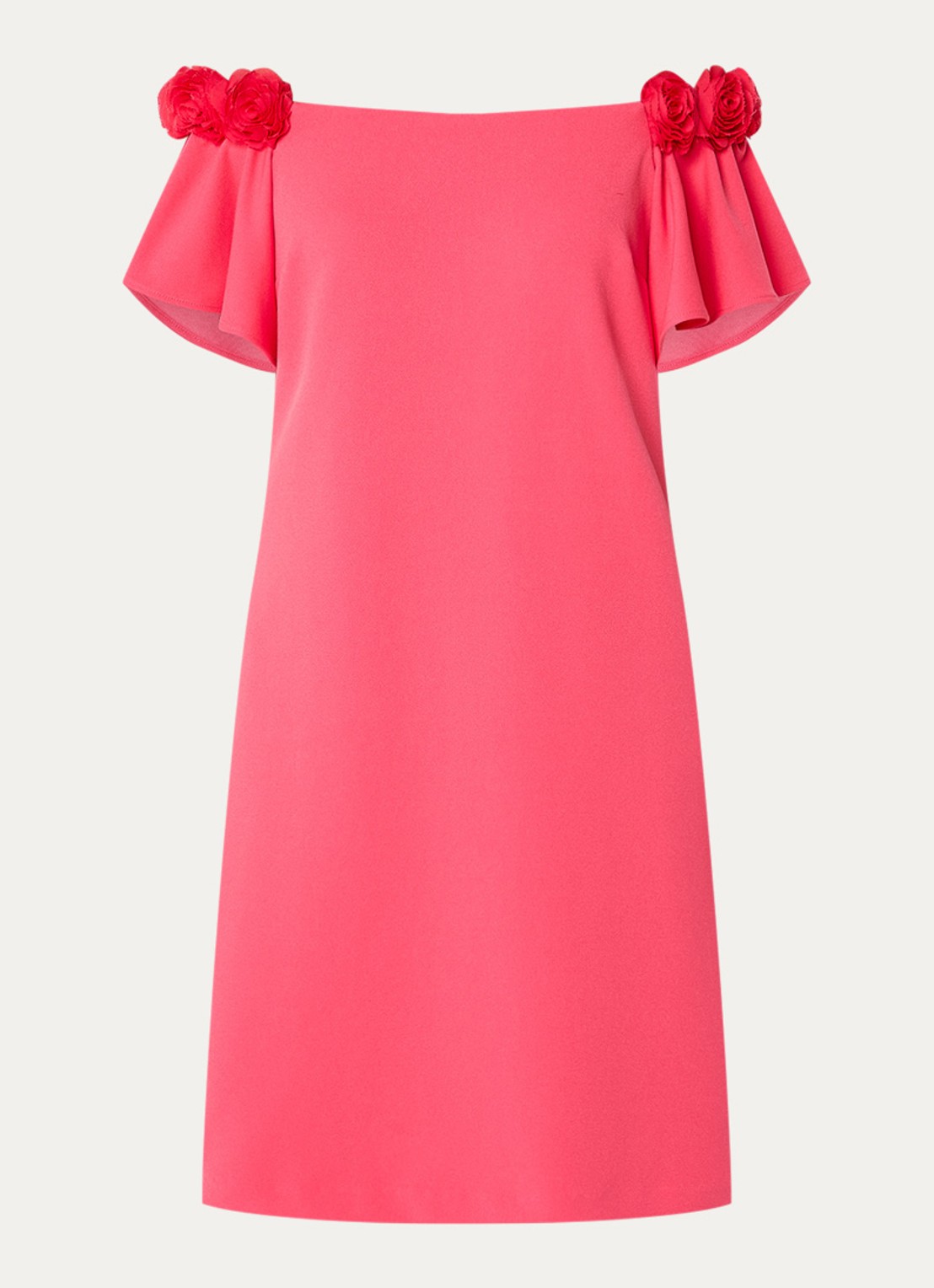 Joseph Ribkoff Off shoulder mini jurk met applicatie - voorkant koraalroze