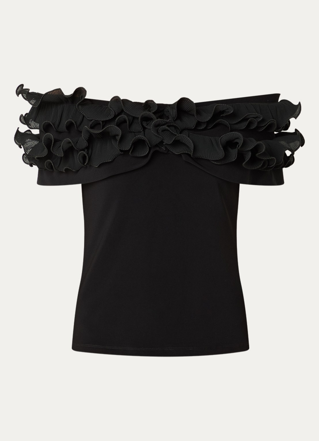 Joseph Ribkoff Off shoulder top met ruches - voorkant zwart