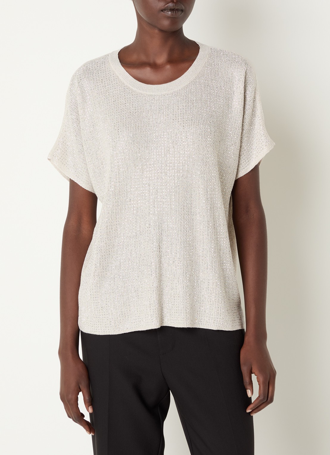 Joseph Ribkoff Semi-transparante top met strass - detail beige