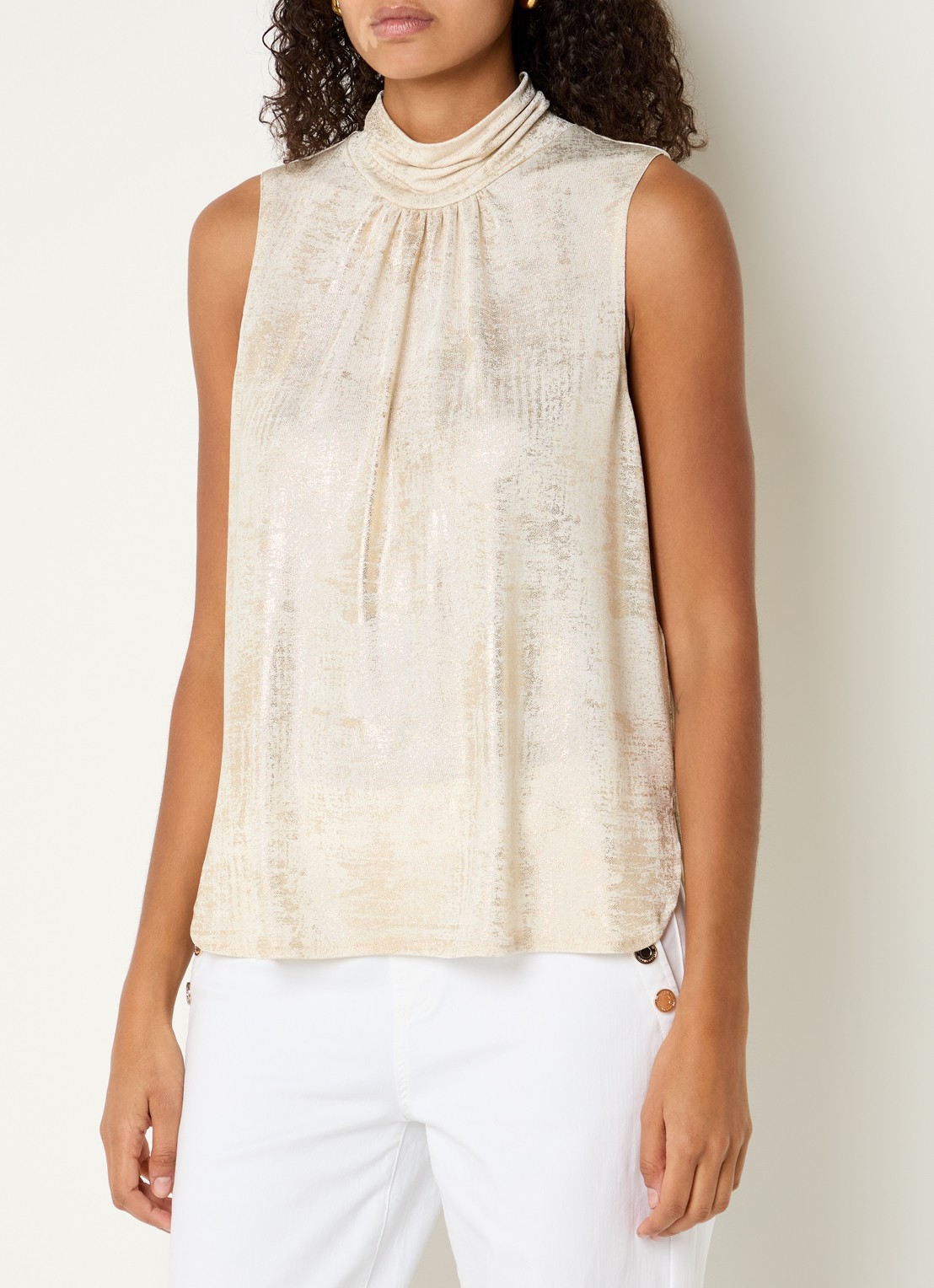 Joseph Ribkoff Top met lurex en plooidetail - detail 4 gebroken wit