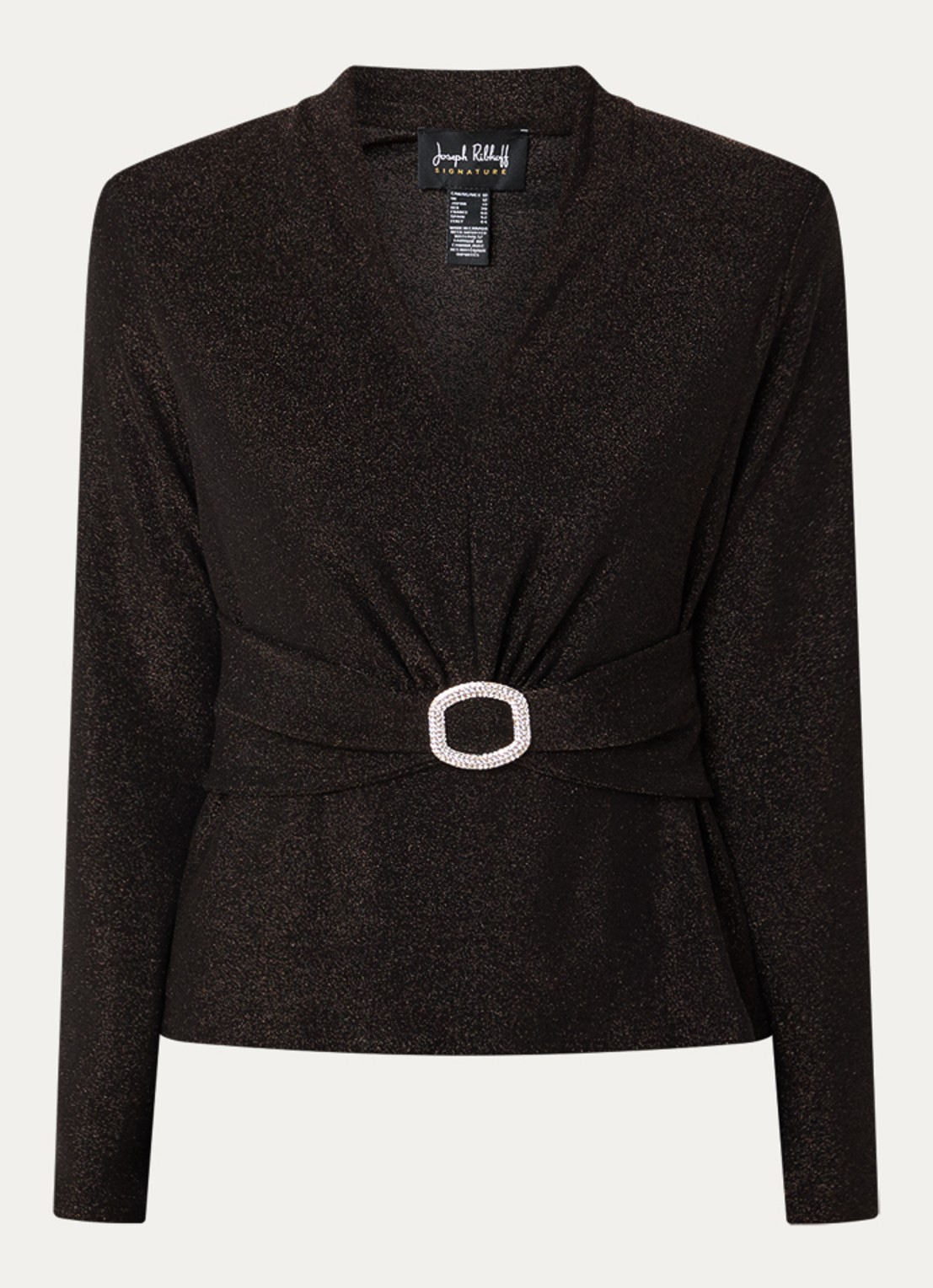Joseph Ribkoff Top met lurex en V-hals - voorkant 2 donkerbruin