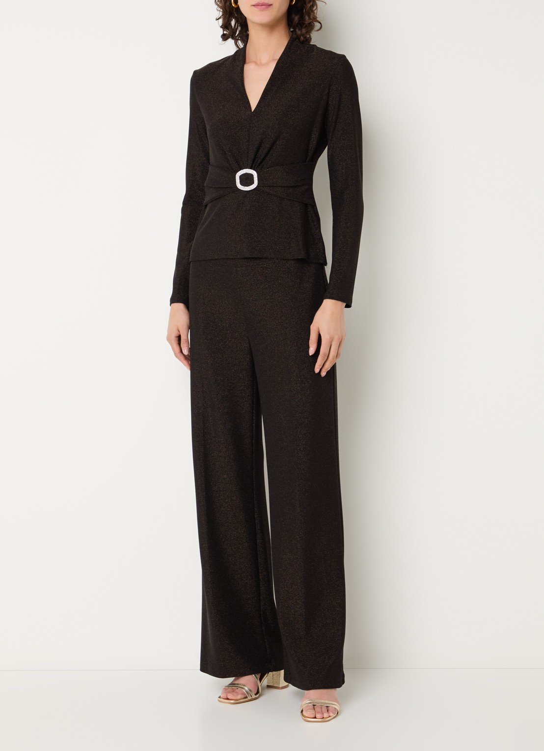Joseph Ribkoff Top met lurex en V-hals - voorkant 3 donkerbruin