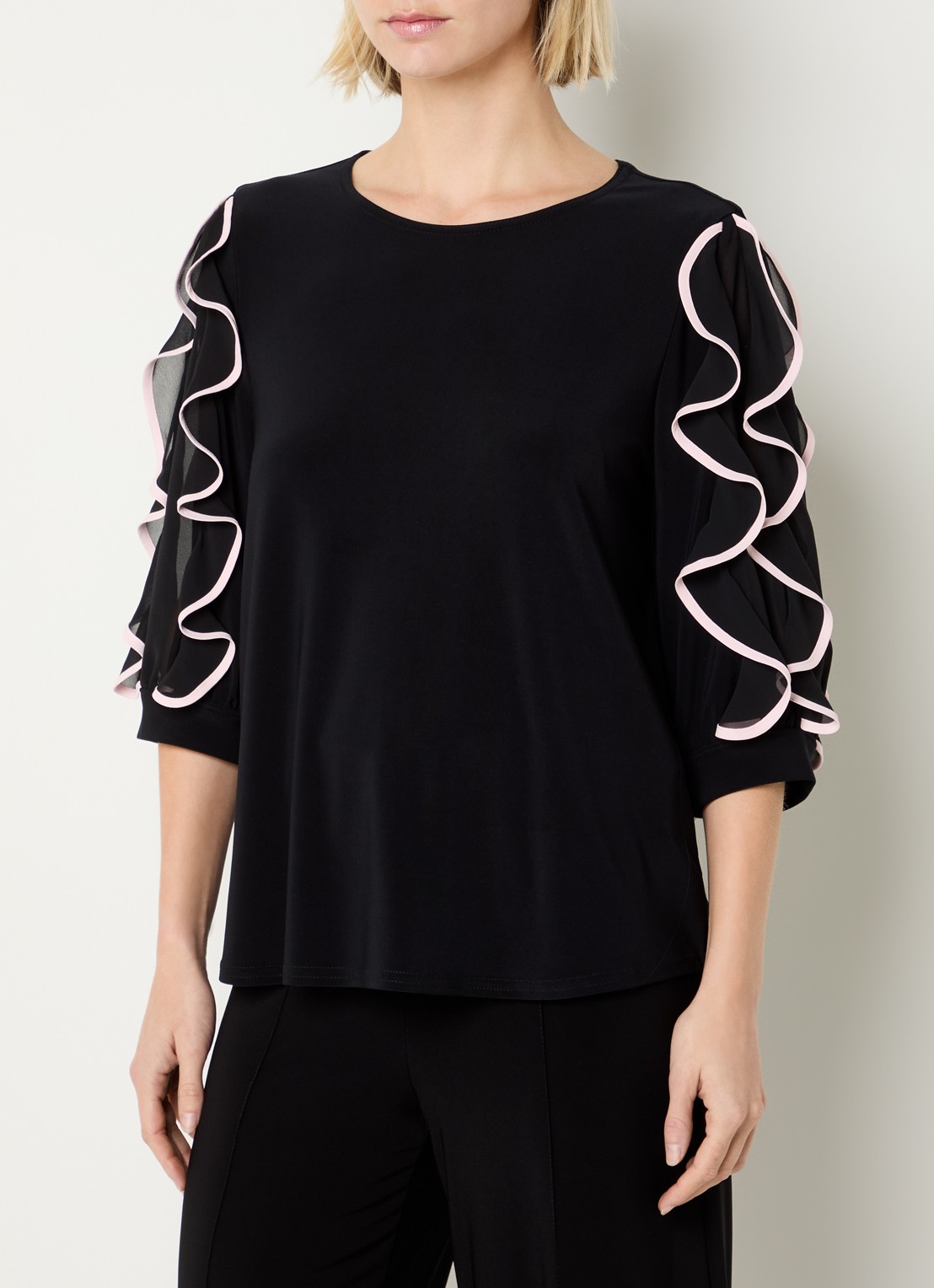 Joseph Ribkoff Top met volant en details van mesh - detail 4 zwart