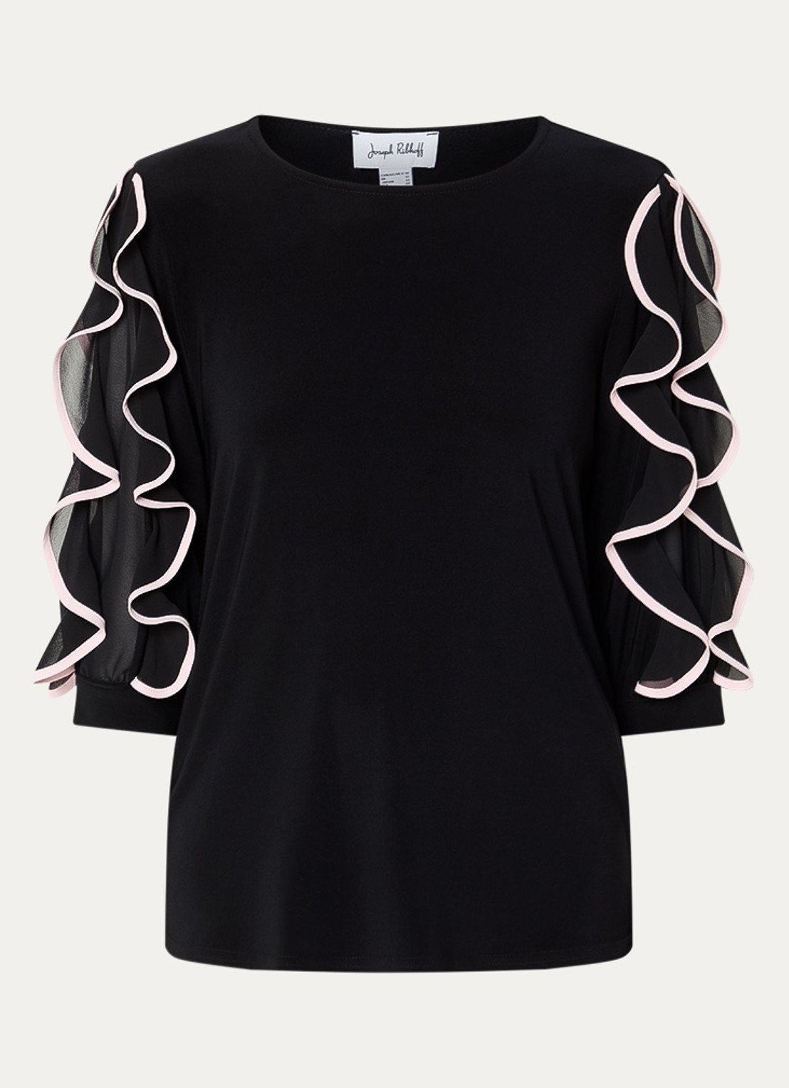 Joseph Ribkoff Top met volant en details van mesh - voorkant zwart