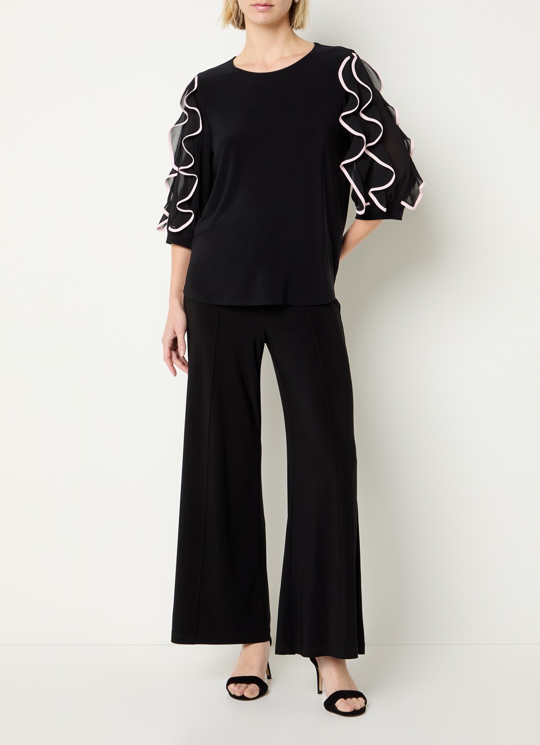 Joseph Ribkoff Top met volant en details van mesh - voorkant 2 zwart