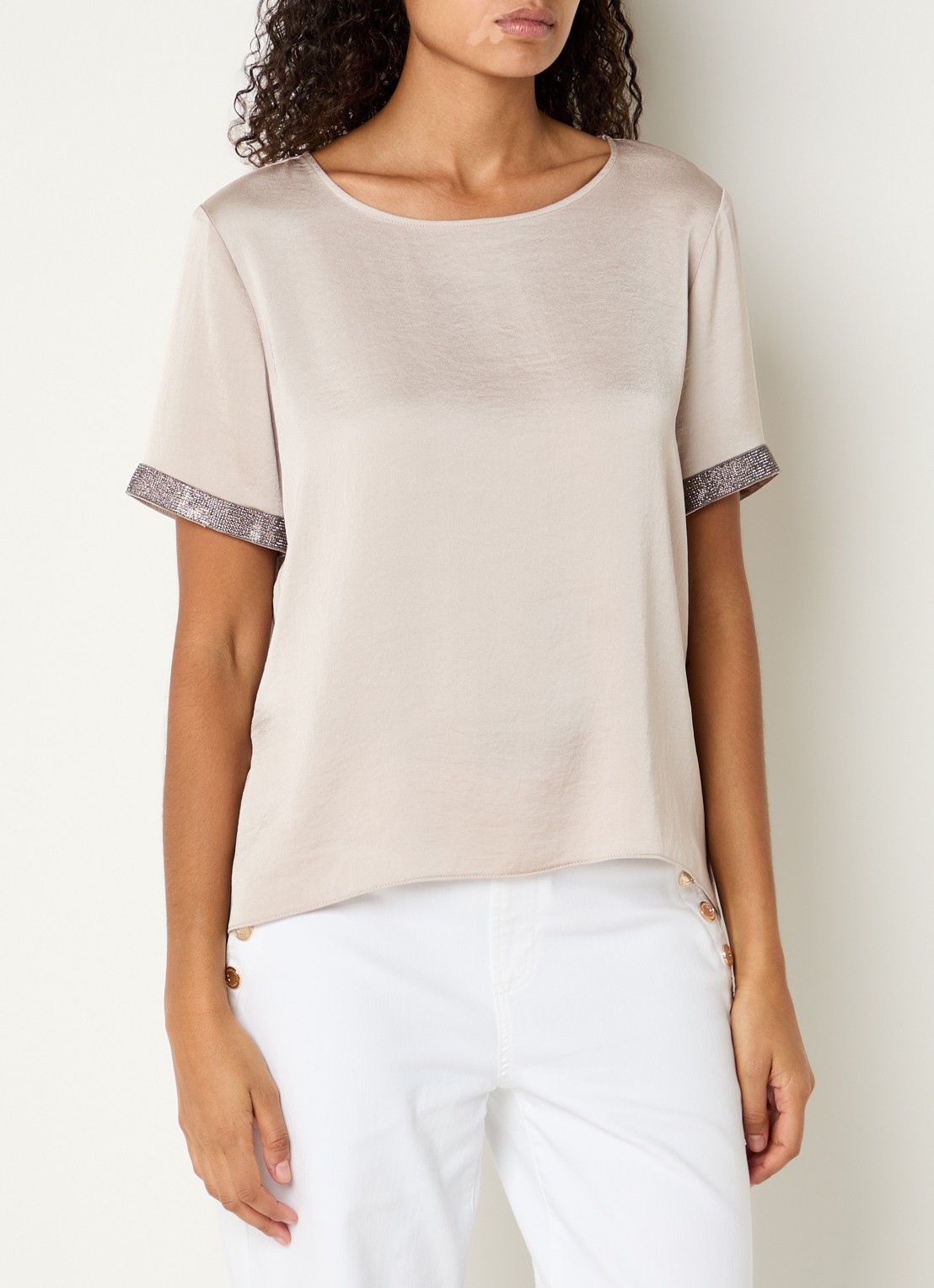 Joseph Ribkoff Top van satijn met strass - detail donkerbeige