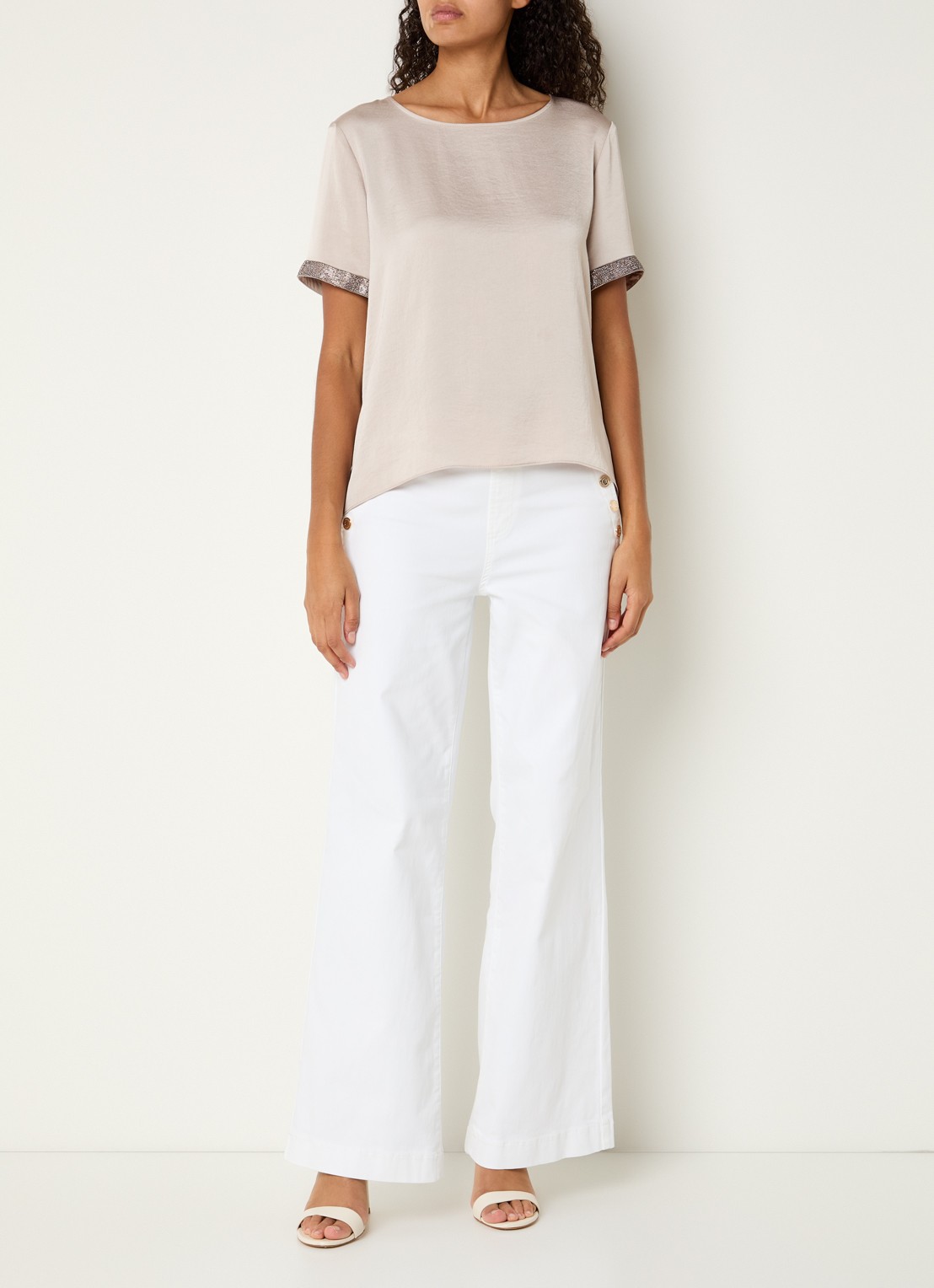 Joseph Ribkoff Top van satijn met strass - voorkant 3 donkerbeige