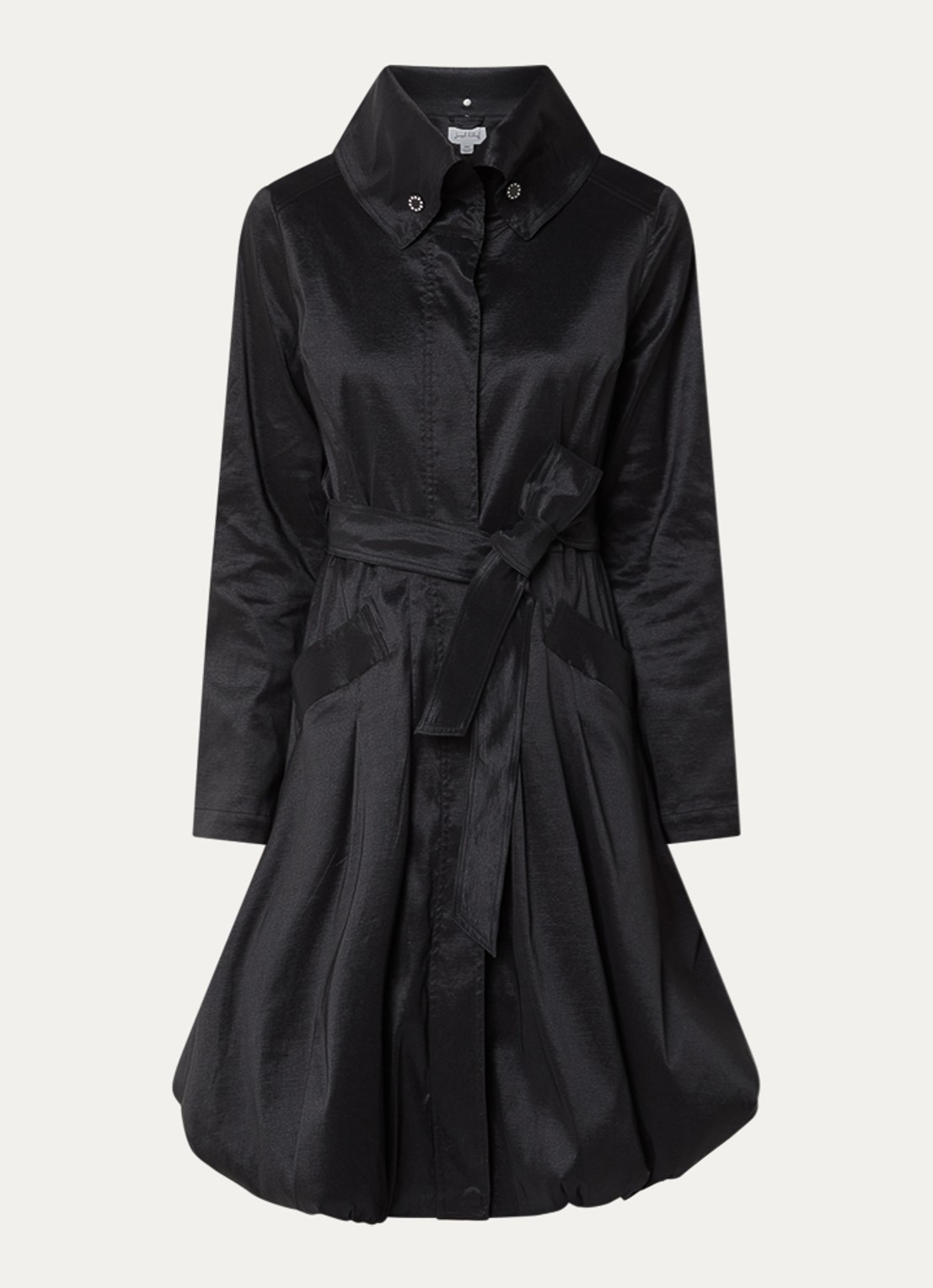 Joseph Ribkoff Trenchcoat met strikceintuur en steekzakken - voorkant zwart