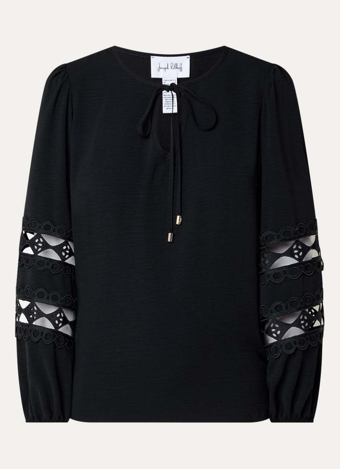 Joseph Ribkoff Tuniek met broderie en opengewerkt detail - voorkant 3 zwart