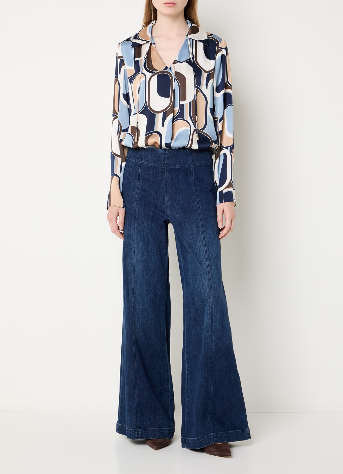 Joseph Ribkoff Tuniek met print en kraag - voorkant 2 blauwgrijs