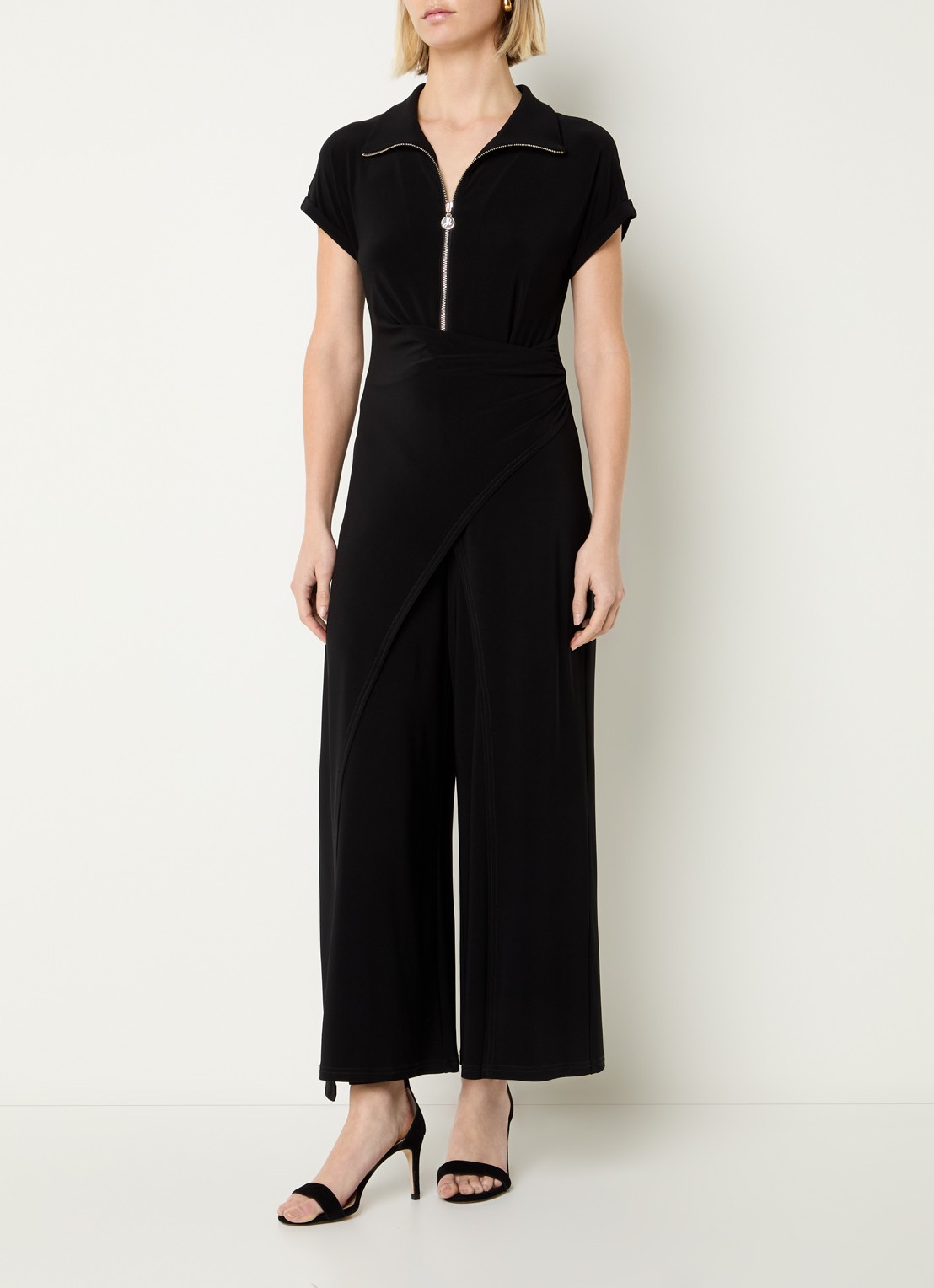 Joseph Ribkoff Wide fit jumpsuit met asymmetrische zoom - detail 2 zwart