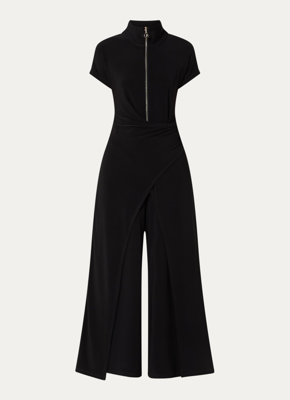 Joseph Ribkoff Wide fit jumpsuit met asymmetrische zoom - voorkant 3 zwart