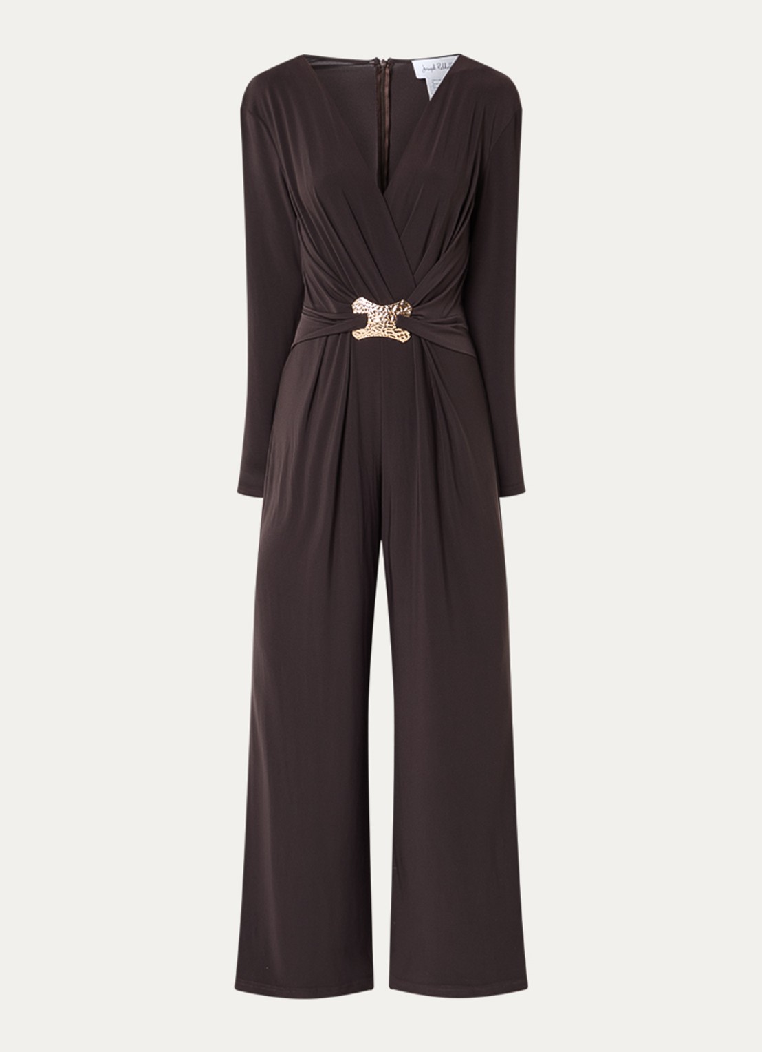 Joseph Ribkoff Wide fit jumpsuit met knoopdetail - voorkant donkerbruin