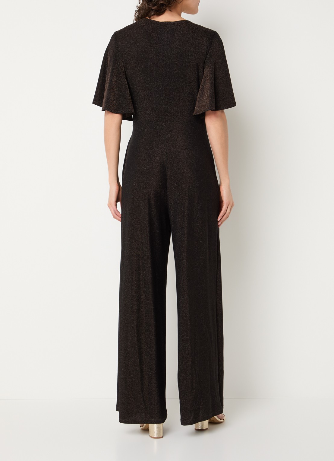 Joseph Ribkoff Wide fit jumpsuit met knoopdetail - achterkant donkerbruin