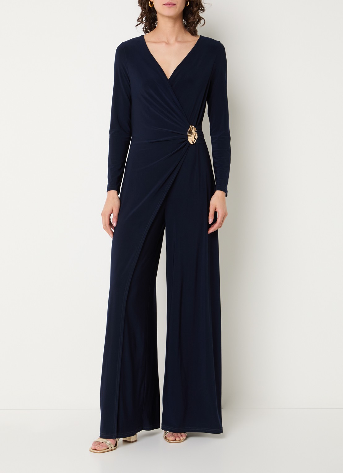 Joseph Ribkoff Wide fit jumpsuit met knoopdetail - detail 2 donkerblauw
