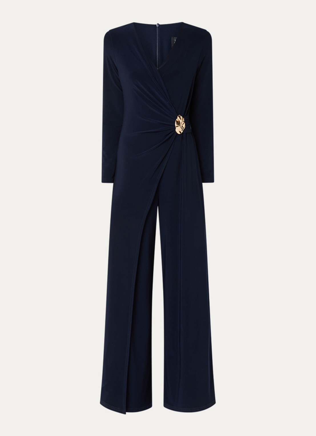 Joseph Ribkoff Wide fit jumpsuit met knoopdetail - voorkant 3 donkerblauw