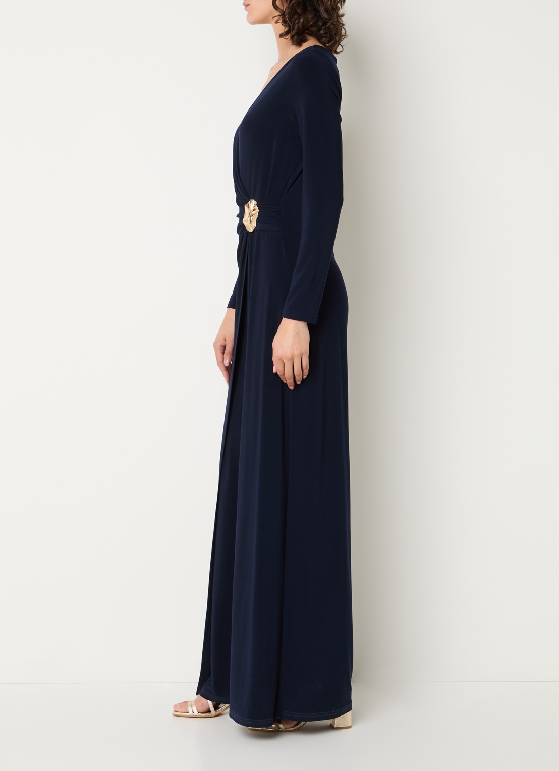 Joseph Ribkoff Wide fit jumpsuit met knoopdetail - voorkant 4 donkerblauw