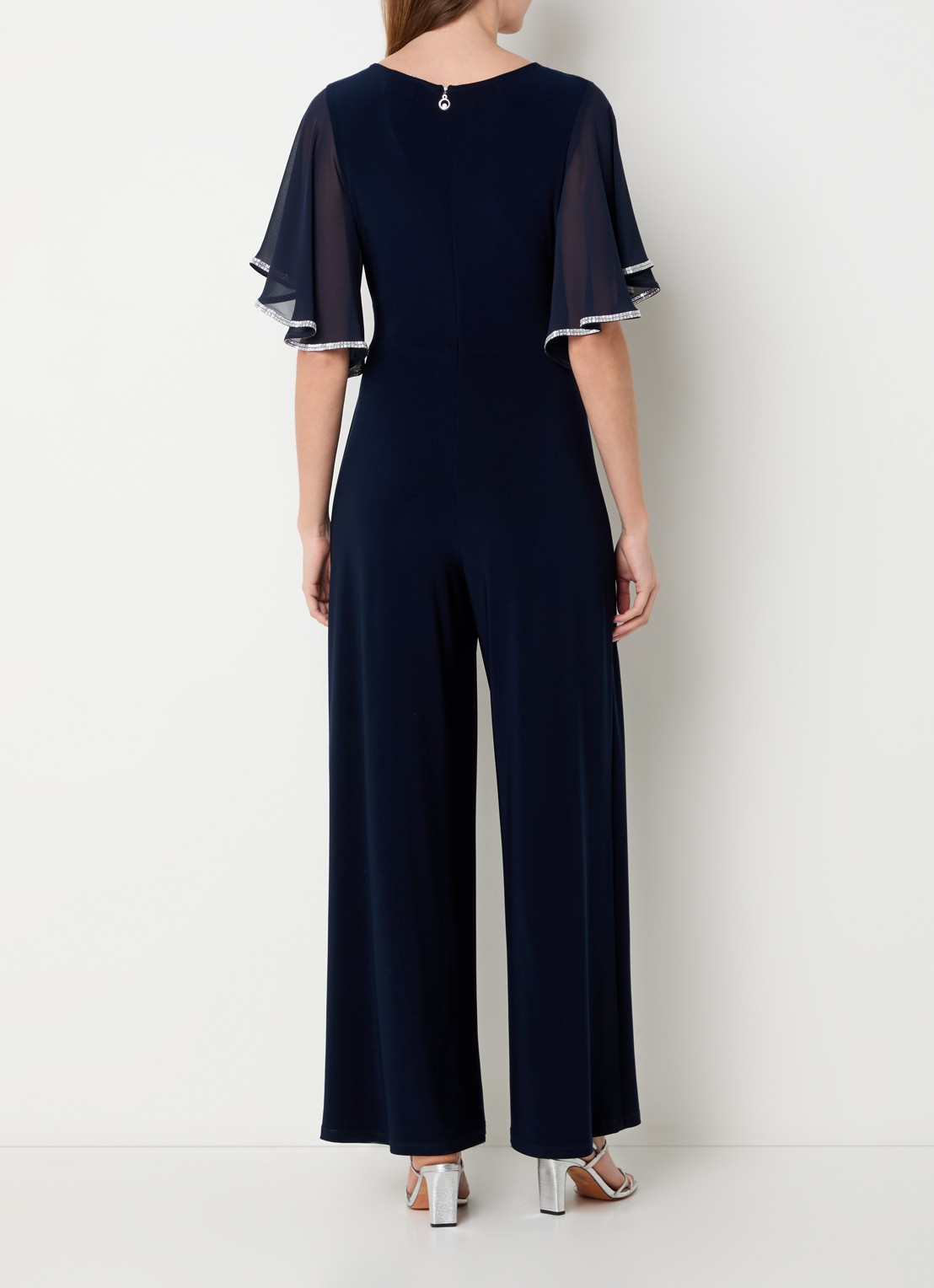 Joseph Ribkoff Wide fit jumpsuit met plooidetail en strass - achterkant 4 donkerblauw