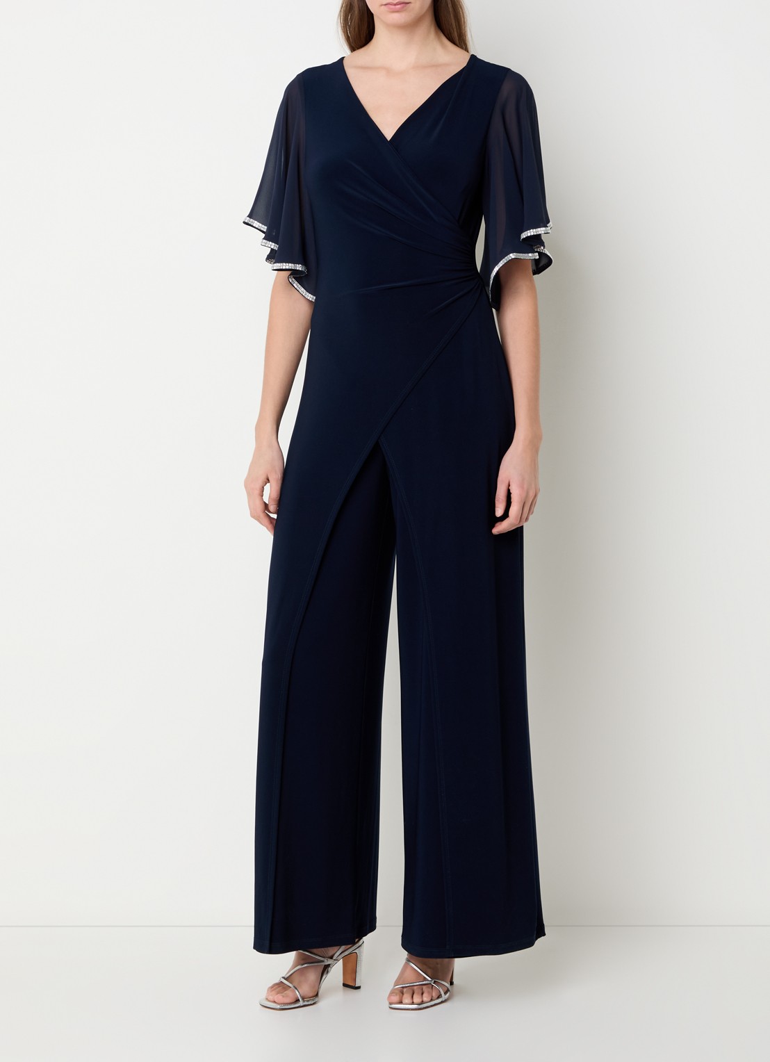 Joseph Ribkoff Wide fit jumpsuit met plooidetail en strass - detail 3 donkerblauw