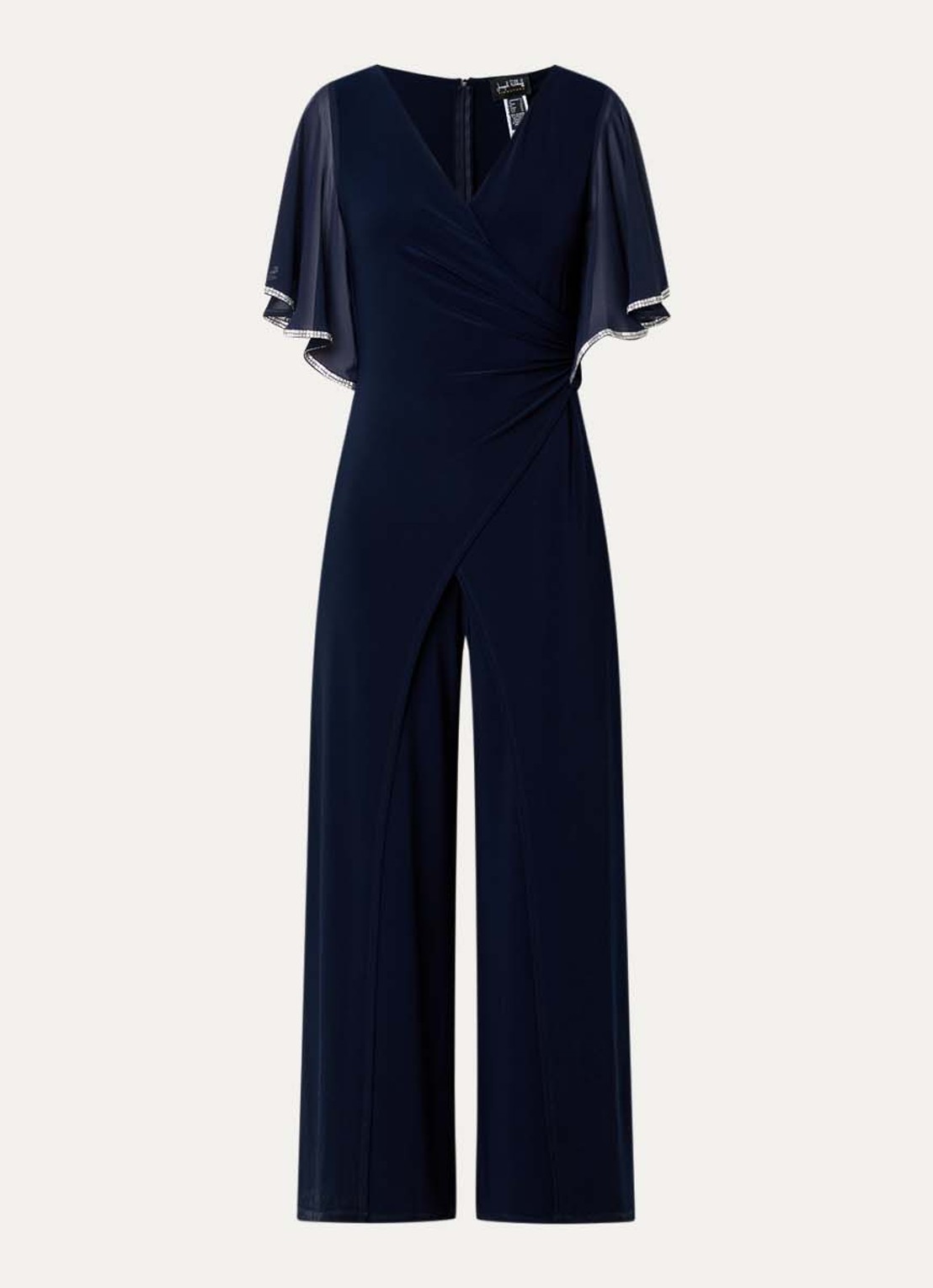 Joseph Ribkoff Wide fit jumpsuit met plooidetail en strass - voorkant donkerblauw
