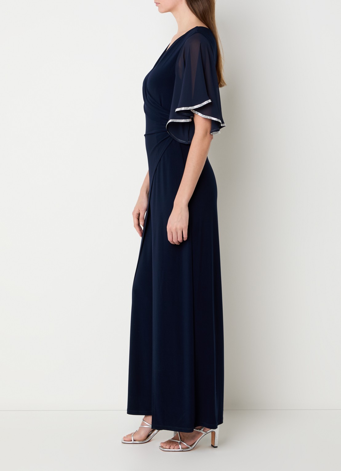 Joseph Ribkoff Wide fit jumpsuit met plooidetail en strass - voorkant 2 donkerblauw