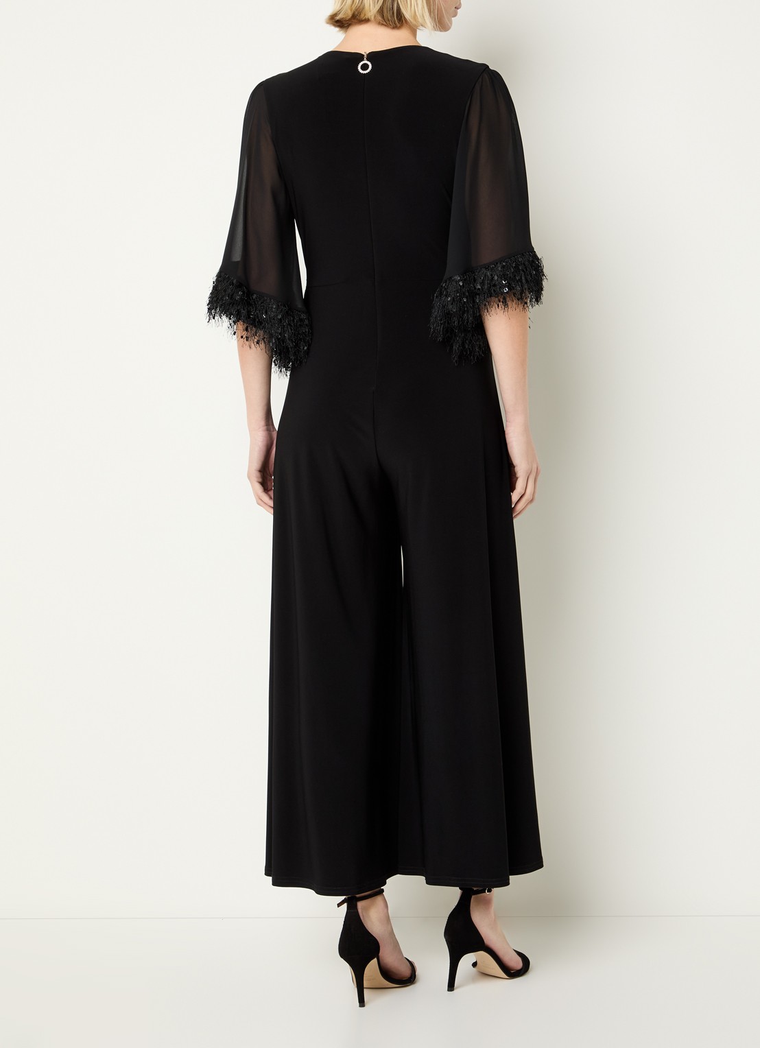 Joseph Ribkoff Wide fit jumpsuit met plooidetail - achterkant 3 zwart