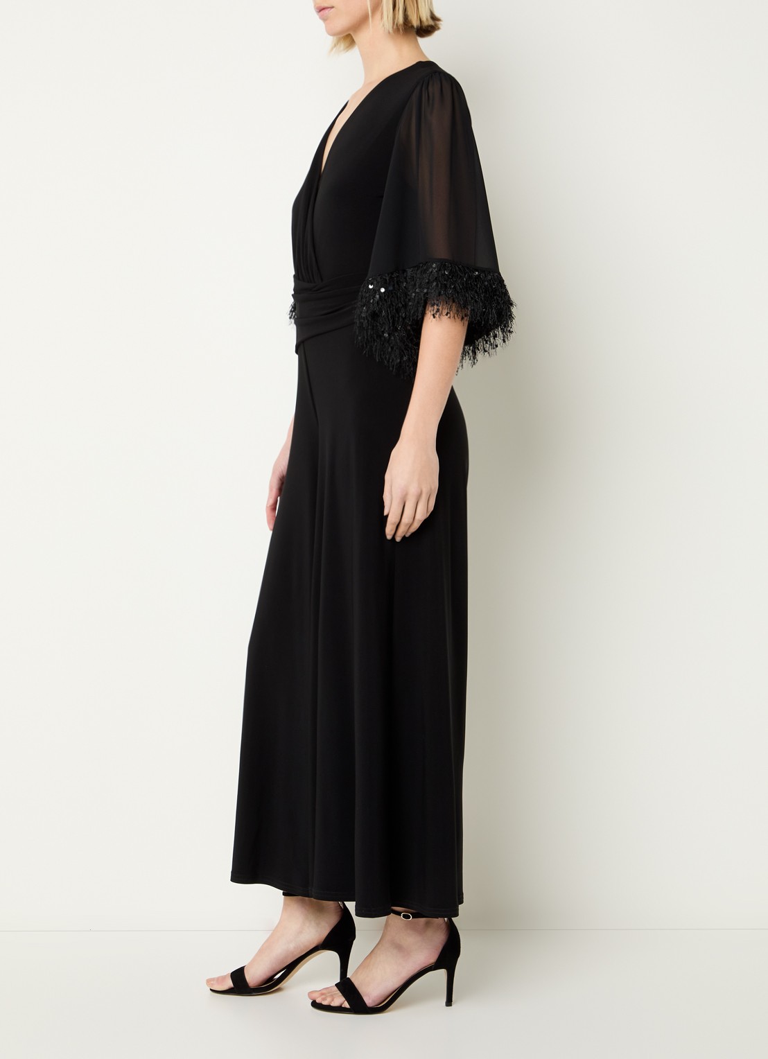 Joseph Ribkoff Wide fit jumpsuit met plooidetail - voorkant 2 zwart