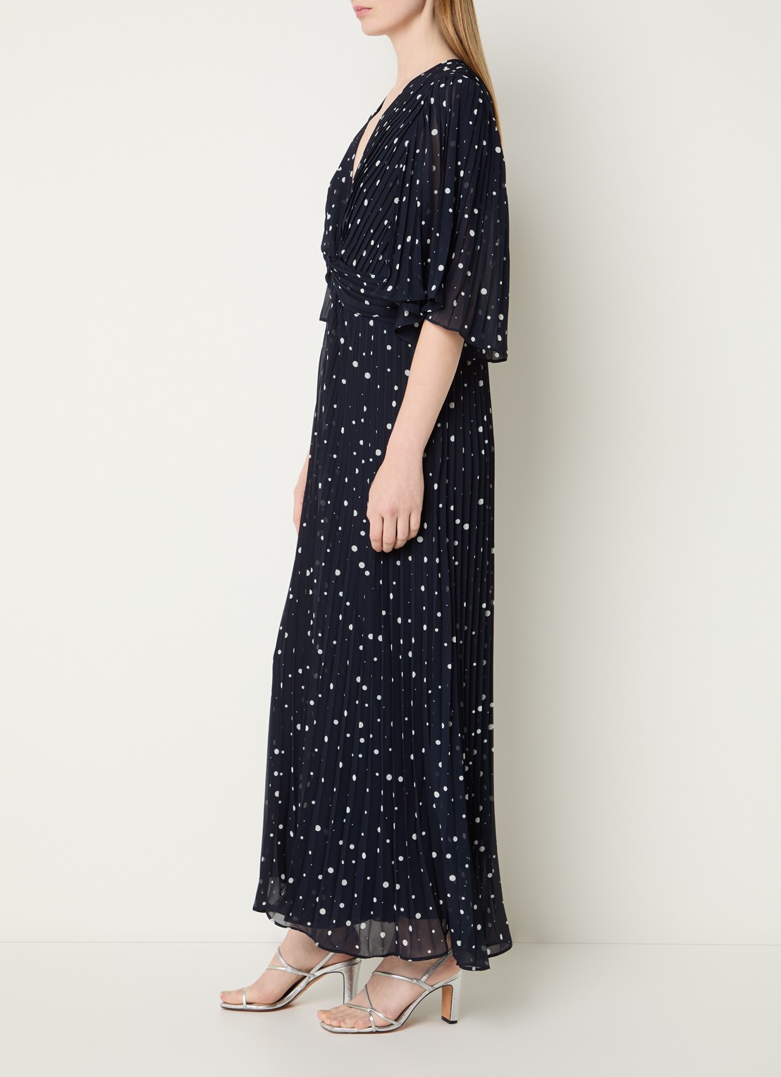 Joseph Ribkoff Wide fit jumpsuit met stippenprint - voorkant 3 donkerblauw