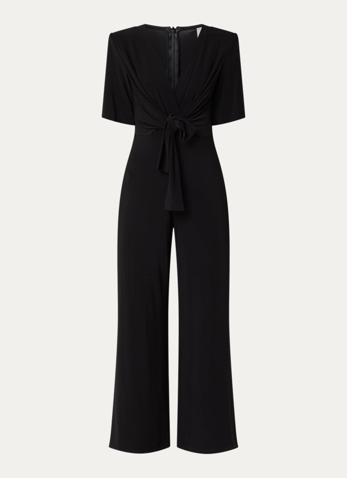 Joseph Ribkoff Wide fit jumpsuit met strikdetail - voorkant 3 zwart