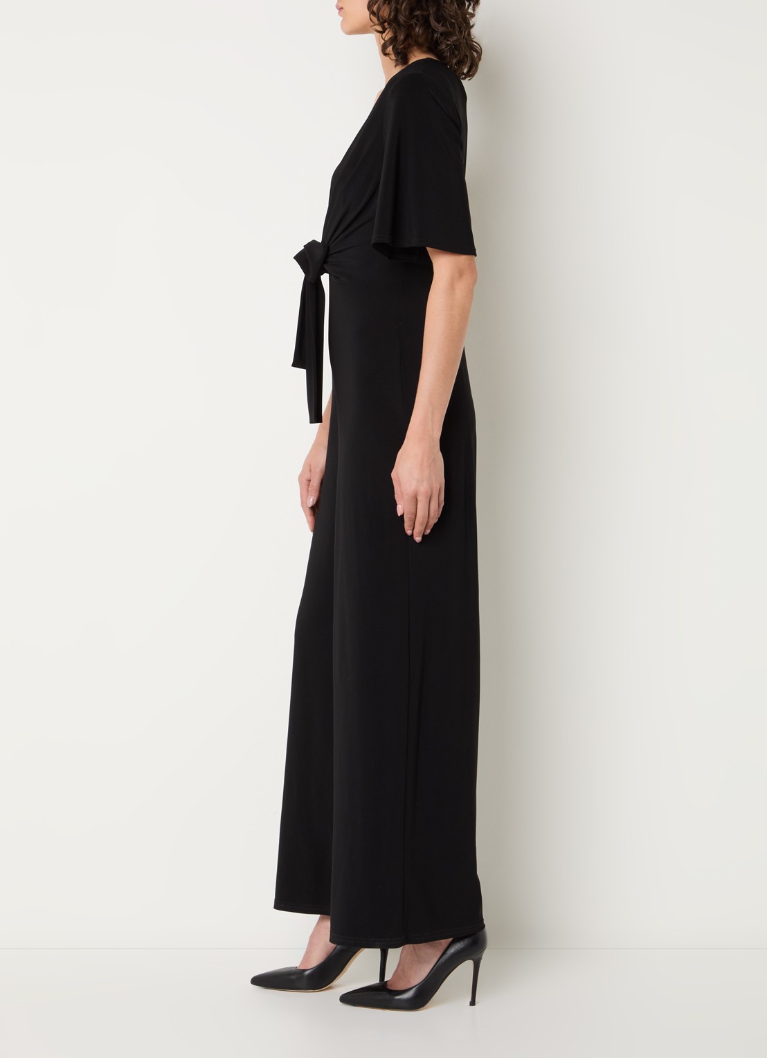 Joseph Ribkoff Wide fit jumpsuit met strikdetail - voorkant 4 zwart