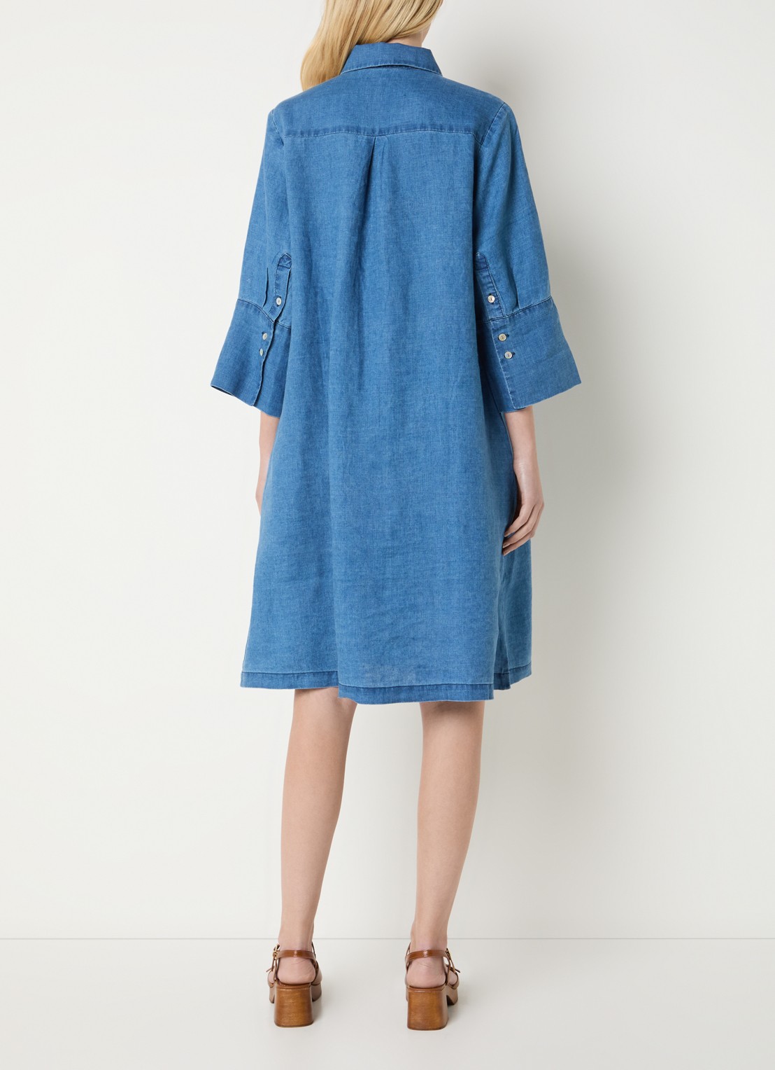 Josephine & Co Bailyn midi A-lijn blousejurk van chambray - achterkant 4 indigo