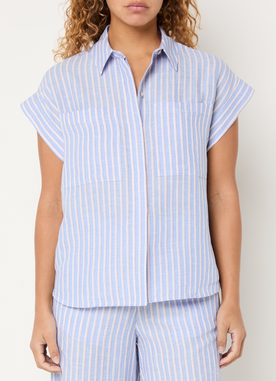 Josephine & Co Barndon blouse in linnenblend met streepprint - detail 4 blauw