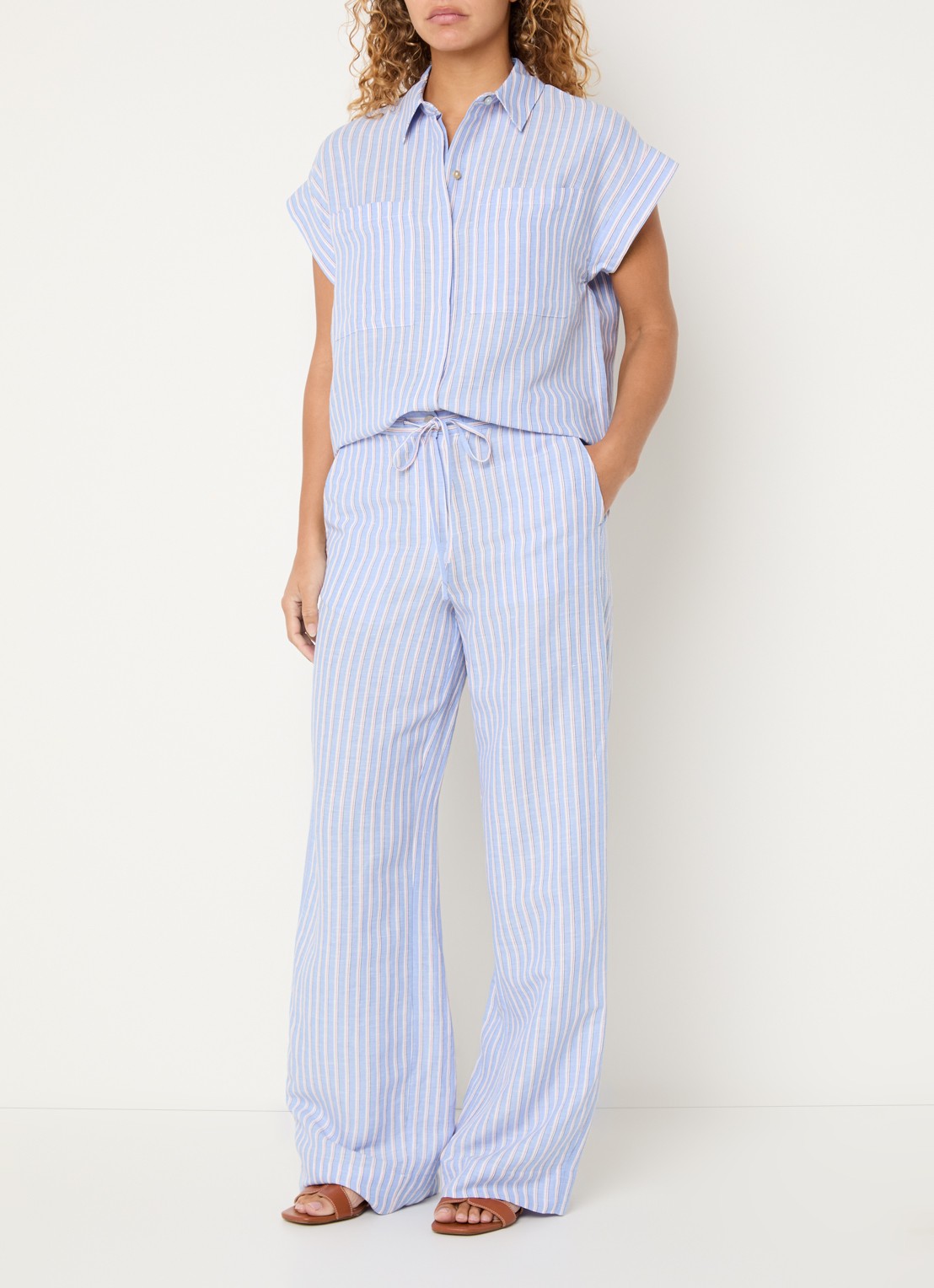 Josephine & Co Barndon blouse in linnenblend met streepprint - voorkant 3 blauw