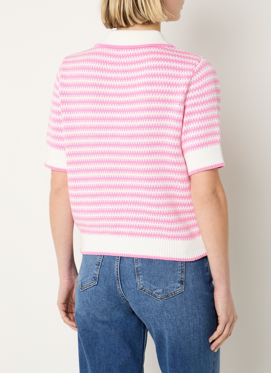 Josephine & Co Basha grofgebreid vest met streepprint - achterkant 3 roze